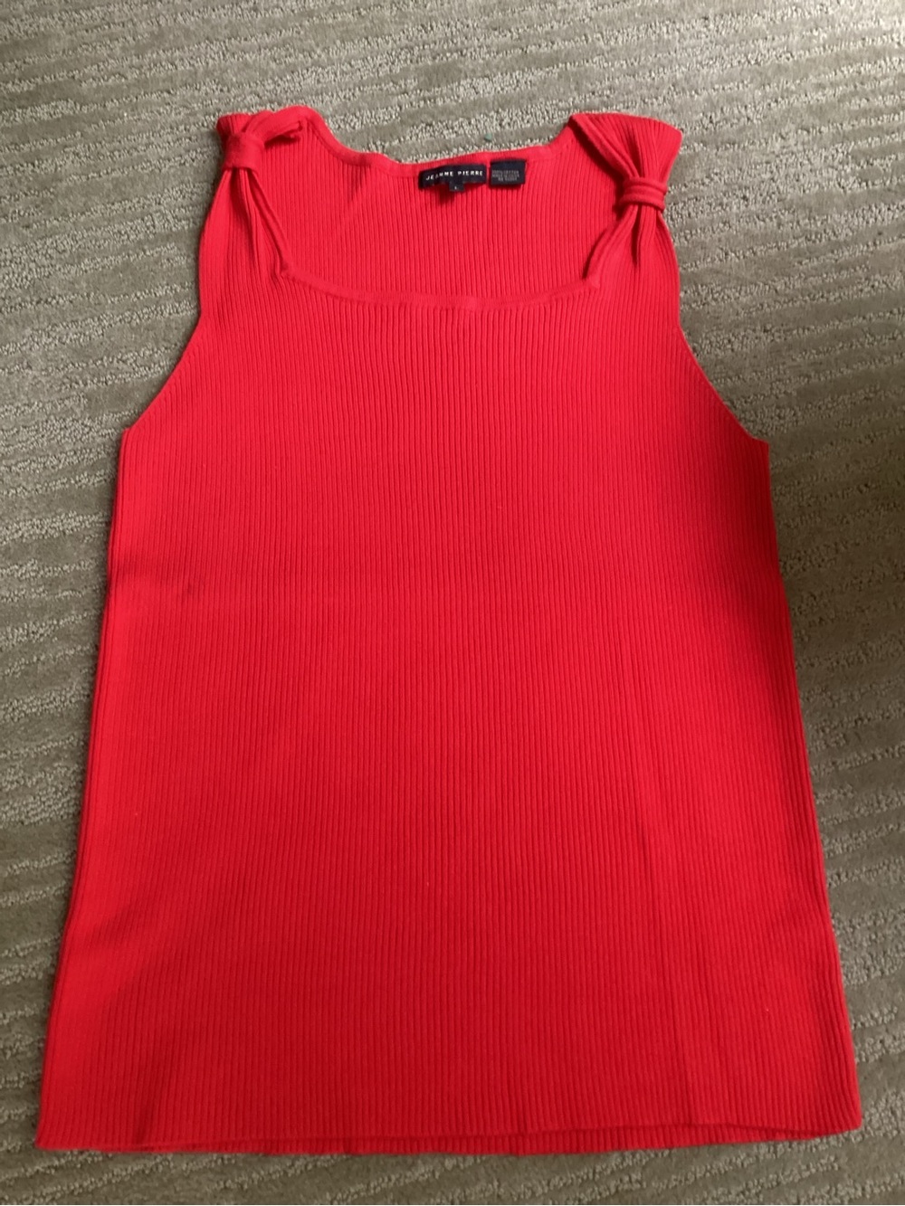 JEANNE PIERRE Red Ribbed Tank with Knotted Shoulder Straps